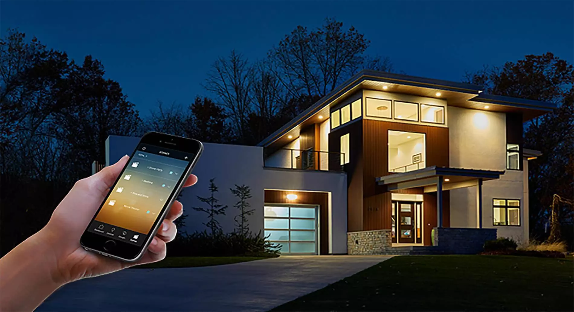 Person using an app to control home lighting