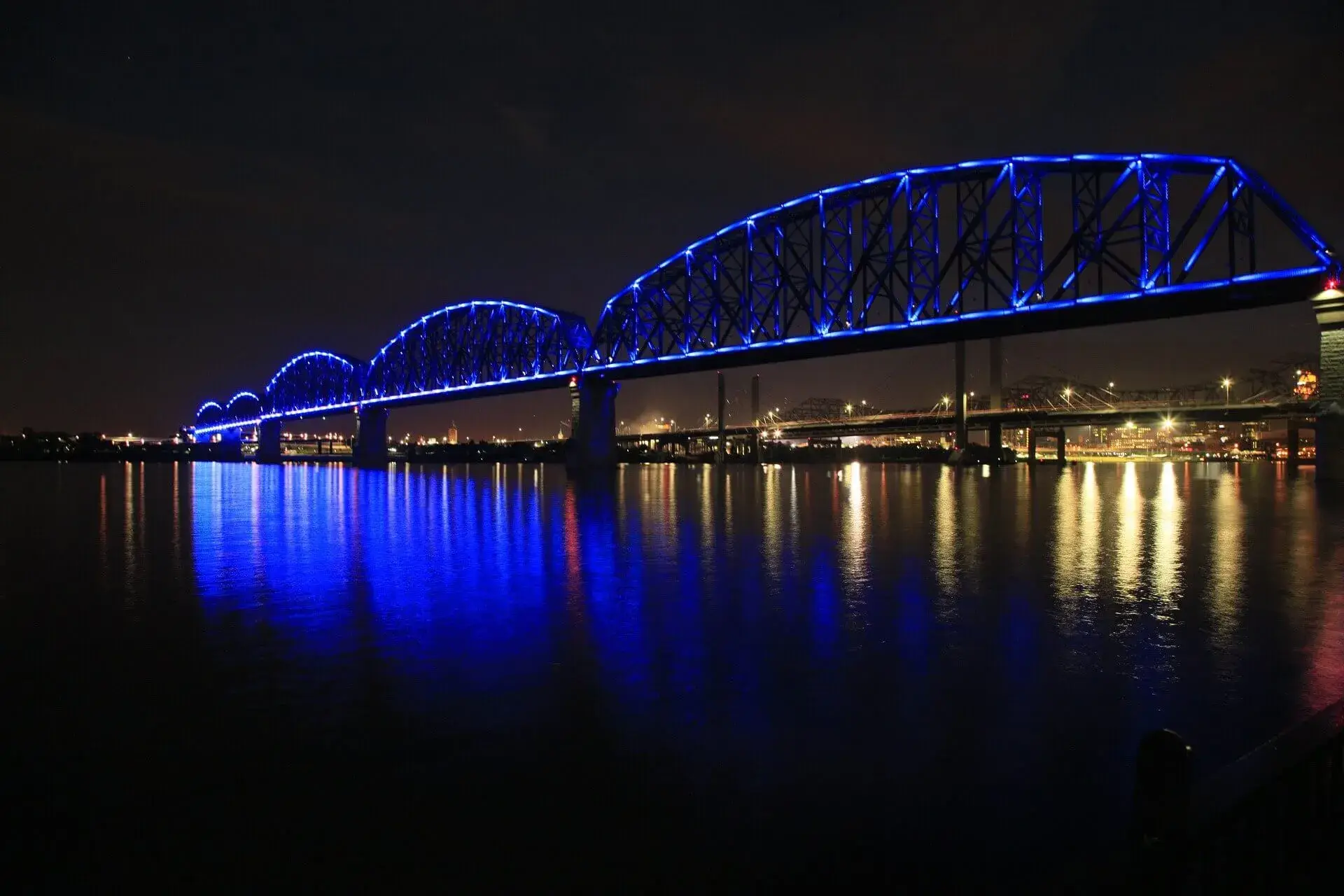 Louisville bridge lit up at night